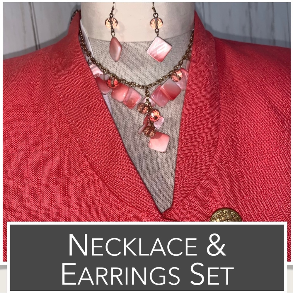 Lucite & Acrylic Jewels Necklace & Earrings in Pink & White Gradients Vintage - Picture 7 of 13